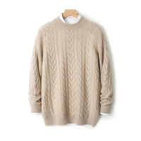 半高领100全羊毛衫男宽松加厚扭花毛衣大码商务针织保暖打底毛衫