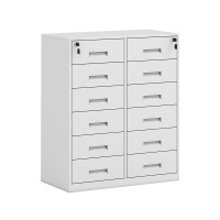 悦山收纳柜档案抽屉柜带锁资料储物小柜子全白十二斗柜YSOA9FO03B