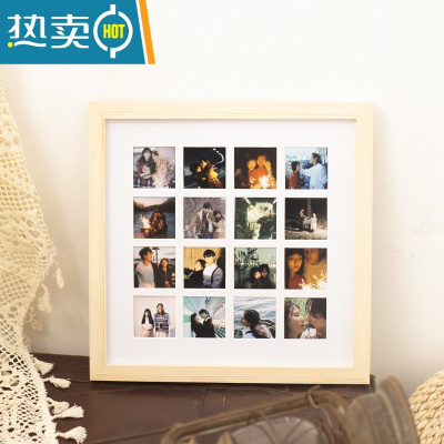 敬平48/100九宫格情侣闺蜜diy相框创意摆台挂墙定制生日礼物照片结婚 原木色+16宫格[33*33*3CM] 宫格相