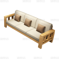 洛泰远 简约实木沙发原木色实木沙发 三人位 2040*750*880mm