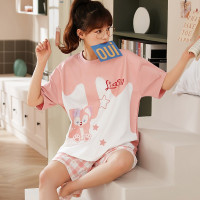 睡衣女士夏季年新款纯棉短袖韩版卡通可爱大码宽松薄款家居服