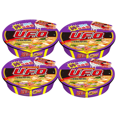 日清(NISSIN) UFO飞碟炒面铁板色拉鱿鱼风味 123g/碗 4碗装 速食 拌面 整箱 捞面 干拌面 方便面