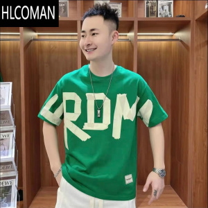 HLCOMAN2025夏季男士休闲潮牌短袖T恤网红同款圆领印花半袖打底衫男