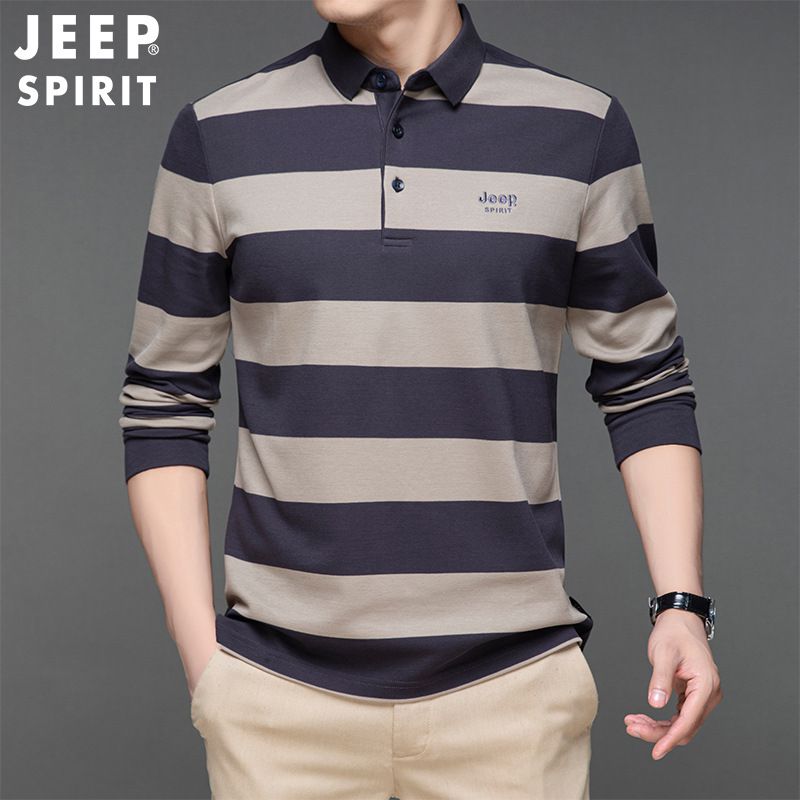 JEEP SPIRIT秋冬新款长袖T恤男士全棉翻领上衣男装潮牌