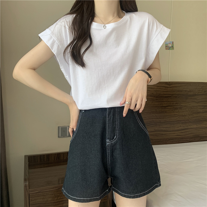 设计感小飞袖T恤女装夏季新款宽松外穿打底衫纯色短袖学生上衣潮