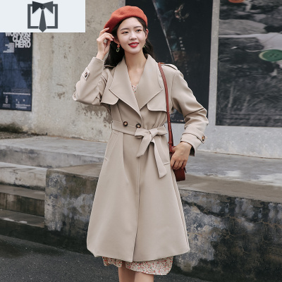 SUNTEK加厚风衣女中长款小个子春季外套2021新款韩版宽松设计感大衣风衣