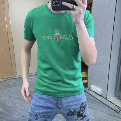 2026新款欧货T恤短袖男圆领烫金蜜蜂潮流时尚轻奢半袖衫修身上衣