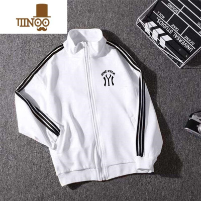 YANXU三杠运动卫衣男立领宽松开衫纯色青春潮流夹克大码休闲外套