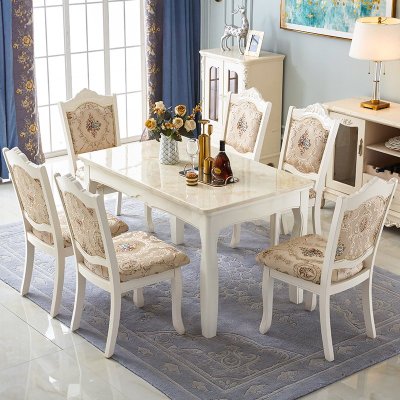 欧式餐桌椅组合大理石小户型长方形家用现代简约饭桌实木简欧餐桌