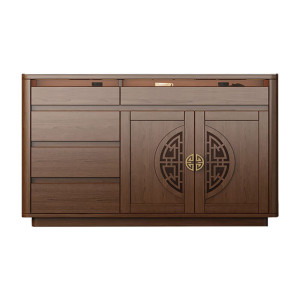 巨万佳木餐边柜新中式茶吧机一体柜客厅茶水柜厨房置物柜玄关收纳柜靠墙柜 胡桃木色 长120*宽40*高90cm