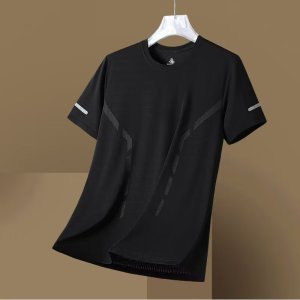冰丝T恤男士透气运动短袖薄款夏季韩版修身网眼冰感衣服