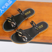 SUNTEK水钻凉鞋女仙女风平底2023夏季新款带钻时尚外穿配裙子一字带凉拖