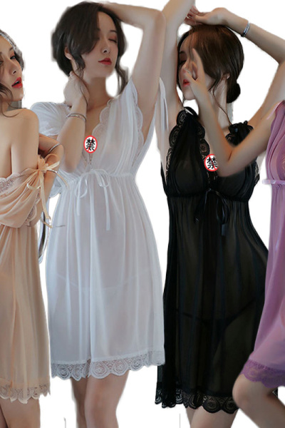 女式情趣睡衣透明网纱蕾丝深V吊带睡裙欧美大码连衣裙女士透视情趣内衣丁字内裤性感套装三点式诱惑破洞开档露乳长夜漫漫成人用品