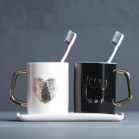 一辈子陶瓷牙杯情侣套装卫生间镀金刷牙杯子牙缸漱口杯一对洗漱杯 三维工匠 一辈子爱心对杯+礼盒w36