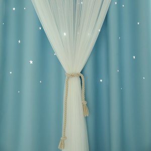 美帮汇全遮光窗帘成品北欧简约现代卧室客厅少女心双层镂空星星布料