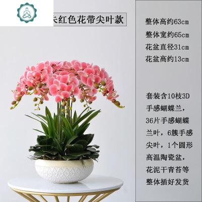 蝴蝶兰仿真花套装手感假花大盆栽摆件北欧客厅边角几装饰摆设封后米白盆朱红花带尖叶套装仿真植物