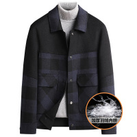 潮流青年秋冬羽绒脱卸内胆双面呢羊毛大衣男士短款双面呢羊毛外套