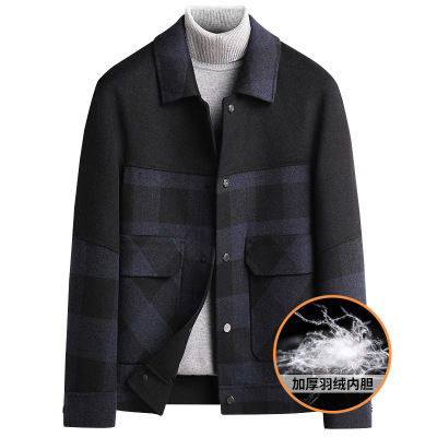 潮流青年秋冬羽绒脱卸内胆双面呢羊毛大衣男士短款双面呢羊毛外套