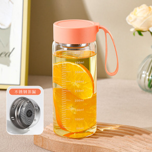 简约玻璃水杯女生高颜值便携牛奶咖啡杯早餐刻度茶杯子3759Z