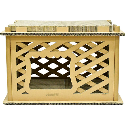 得酷(DEKU) 多用型猫屋 夏季猫用品 猫产房 瓦楞纸猫猫玩具diy猫窝 长方形带护栏 送猫薄荷