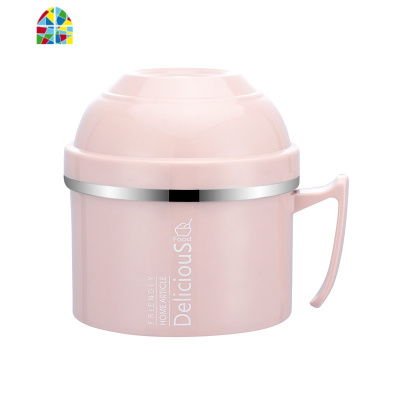 大号304不锈钢快餐杯学生饭缸宿舍碗筷套装带盖饭盒女家用泡面碗 FENGHOU 北欧粉[火烈鸟手提袋]