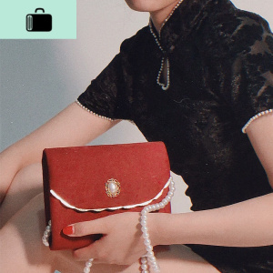 复古包包女斜挎2019新款港风百搭酒红色小包珍珠链条小方包斜挎包NEW LAKE女斜挎包