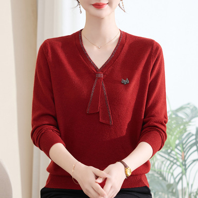 新款妈妈针织衫春装衣服女洋气中老年人40-60岁V领小衫春秋女