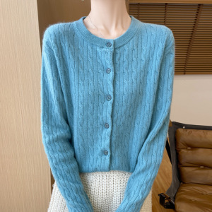 秋季新款休闲针织开衫女气质麻花慵懒风毛衣复古宽松软糯外套