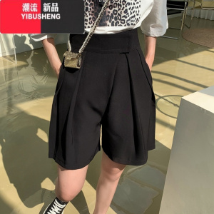 YIBUSHENG魔术贴阔腿裤子女季外穿薄款高腰热裤显瘦直筒休闲裤运动短裤女