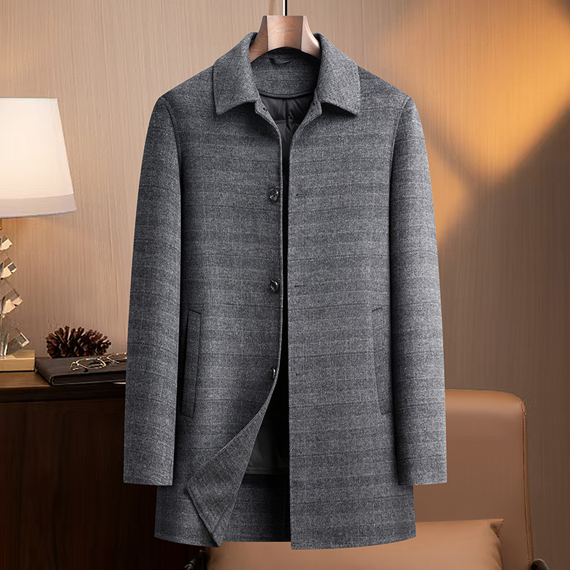 中老年羽绒脱卸内胆双面呢大衣秋冬男士中长款羊毛呢子大衣爸爸装