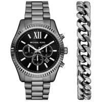 Michael Kors 男士石英计时枪色不锈钢腕表手链套装商务休闲防水耐