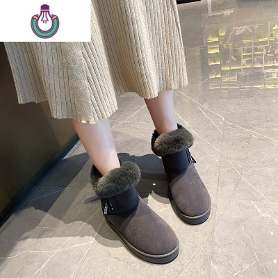 FISHBASKET冬季雪地靴女平底加绒保暖短靴40大码女鞋41—43加肥脚宽胖妹妹42靴子