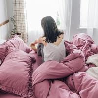 家柏饰(CORATED)褶皱花边公主风全棉水洗棉床上四件套 全棉被套三件套床单床笠款