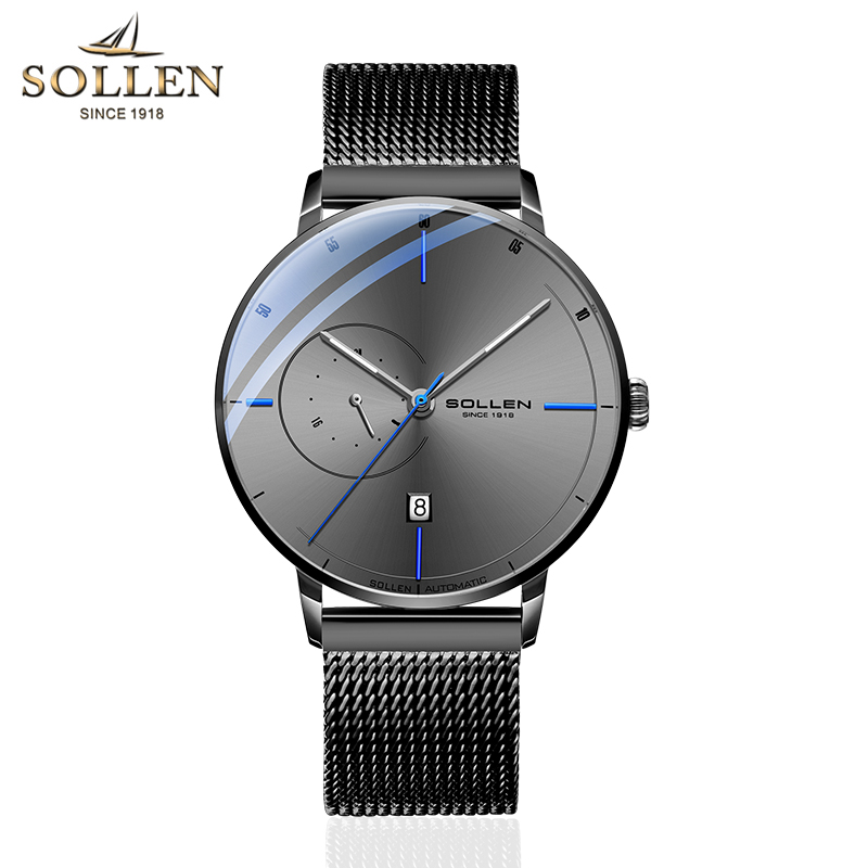 梭伦(sollen)手表男自动机械表新款时尚商务休闲男表潮防水概念简约