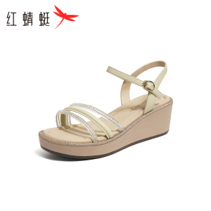 红蜻蜓凉鞋女2025新款夏季外穿坡跟一字带时尚鱼嘴女凉拖鞋休闲