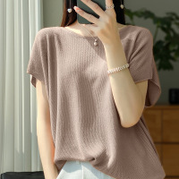 女装纯色 针织T恤短袖冰丝蝙蝠衫夏季新款英伦风薄款套头上衣