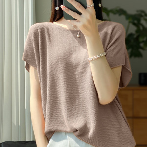 女装纯色 针织T恤短袖冰丝蝙蝠衫夏季新款英伦风薄款套头上衣