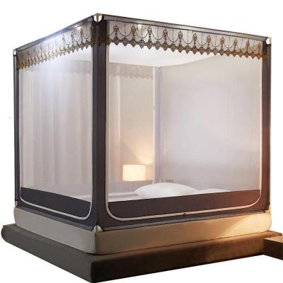 新款防摔坐床拉链蚊帐1.5米加密蒙古包1.8m床公主风家用加厚支架