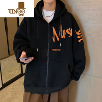 YANXU开衫卫衣男2023新款加绒加厚连帽外套港风宽松青少年运动上衣