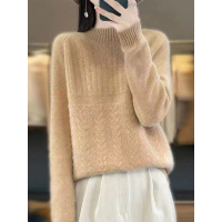 秋冬保暖半高领毛衣女套头外穿新款内搭麻花麦穗上衣打底针织衫