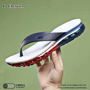 La Chessiers男全掌气垫拖鞋夏季夹脚户外防滑运动时尚潮流人字鞋潮凉鞋大码 白深蓝 41码