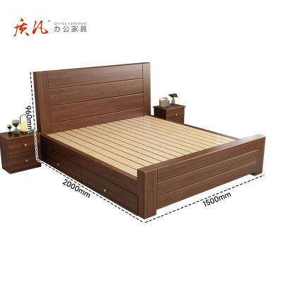苏宁 质凡 宿舍公寓新中式双人床胡桃色木床现代简约箱框结构/ZF-SMC015/1.5米*2米