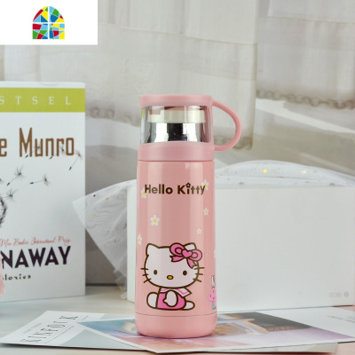 儿童保温杯 小学生喝水可爱简约水杯子女304不锈钢便携水壶带小盖 FENGHOU 500ml粉姑娘+杯套+礼品