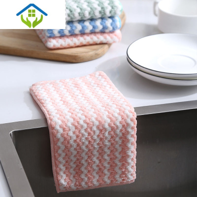 御蓝锦不沾油不掉毛抹布吸水洗碗布厨房清洁布小毛巾加厚擦桌擦碗百洁布粉色3条装