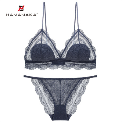 HAMANAKA法式性感内衣三角杯少女款文胸胸罩薄款无钢圈蕾丝女士文胸套装潮