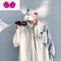 七斓衬衣男ins港风日系潮流宽松长袖衬衫设计感拼接上衣学生春季外套