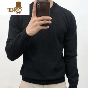 YANXU2023款圆领毛线衣男士韩版潮流百搭纯色修身毛衣针织打底衫男