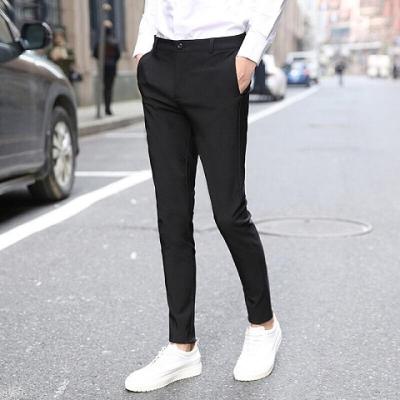 梵克公牛西裤男常规裤弹力免烫抗皱九分小脚裤光滑面料男裤休闲小脚裤青年男士西裤男常规九分裤子