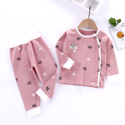 SUNTEK婴儿秋衣套装纯棉儿童内衣裤男童女宝开衫一岁宝宝春秋0睡衣1高腰儿童内衣