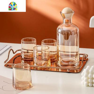 北欧创意玻璃凉白开水冷水壶水具杯子家用套装柠檬茶果汁壶扎水瓶 FENGHOU 琥珀色水具套装凉水壶